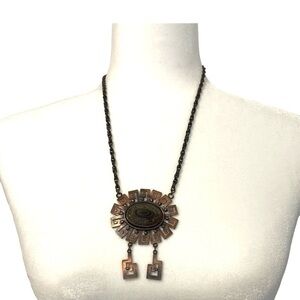 Vintage Greek Inspiration Copper Keys and Glass Necklace